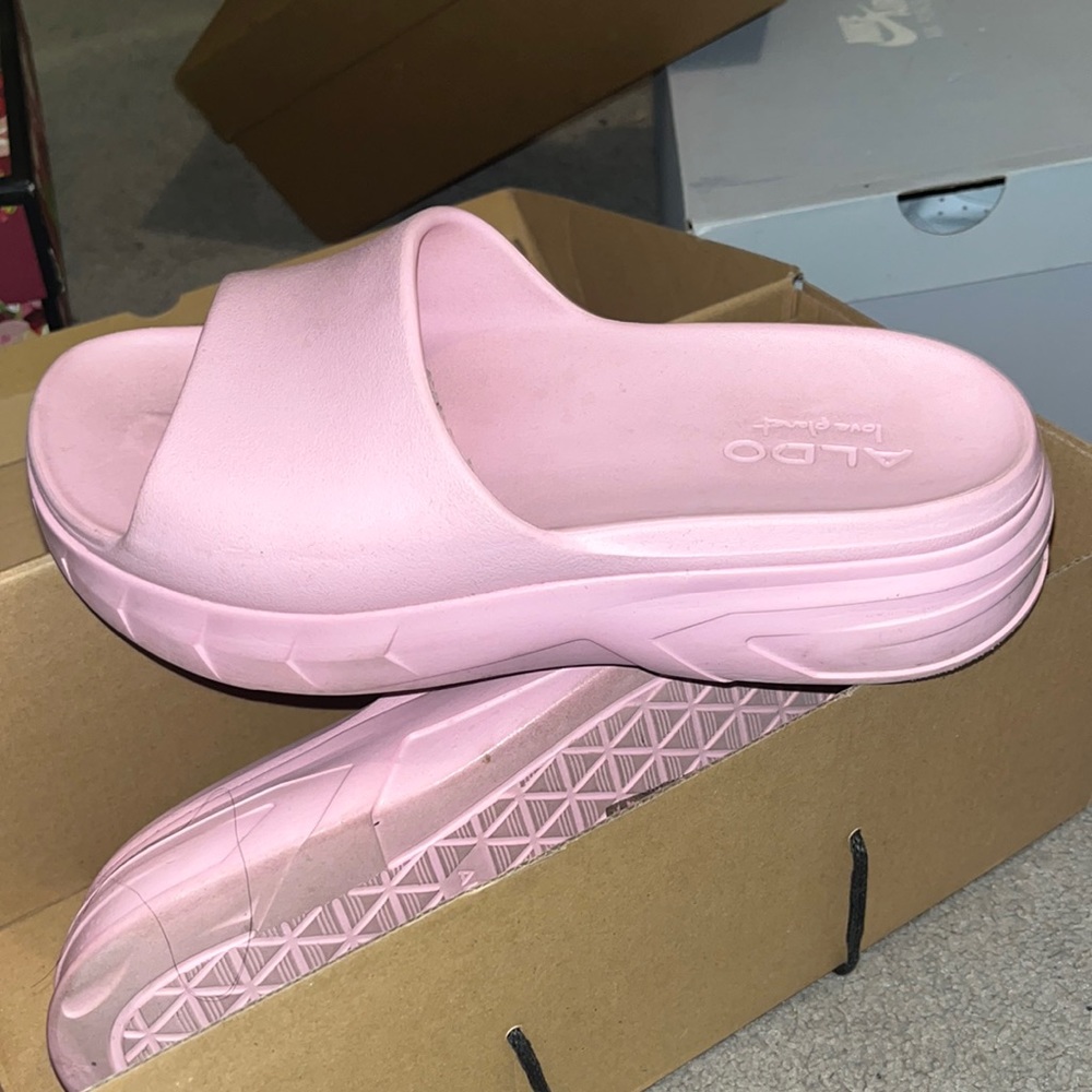 Baby pink aldo slides